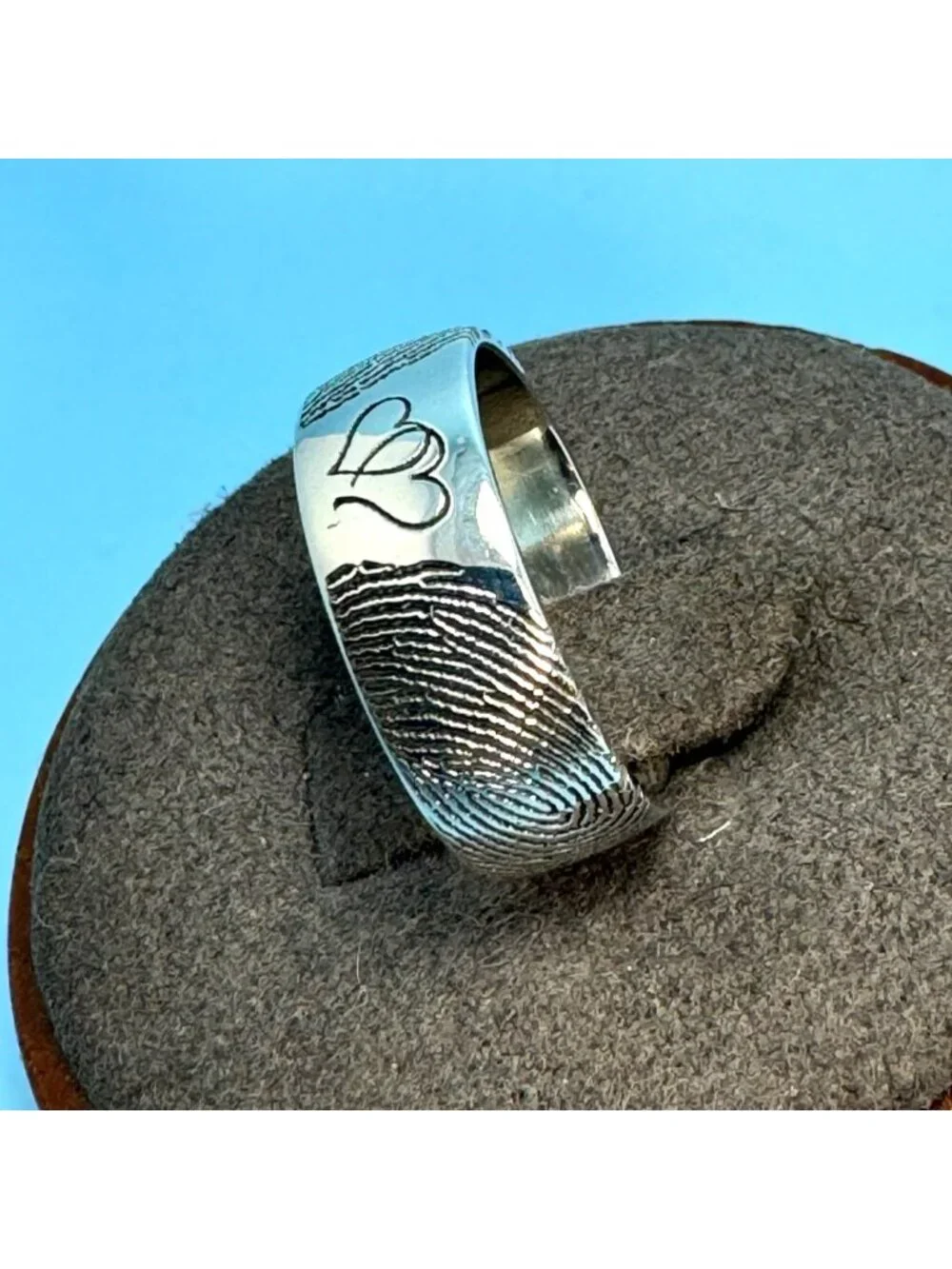 Fingerprint Design Sterling Silver 925 Heart Band 6mm Wide Ring Size 6